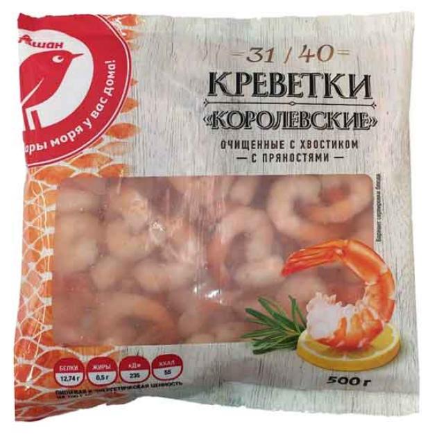 Креветки АШАН Красная птица Королевские 31/40, 500 г креветки королевские fish