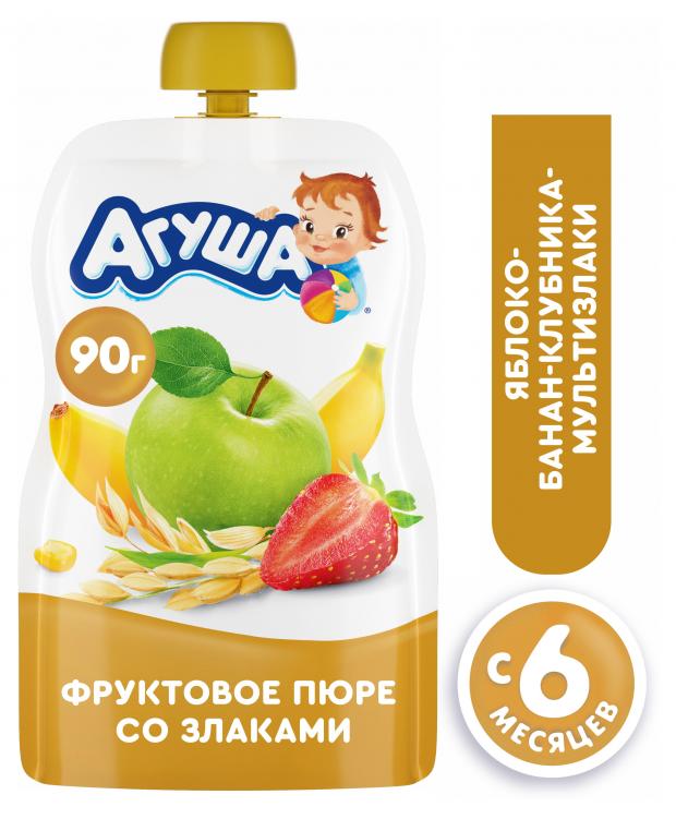 

Пюре Агуша яблоко банан клубника злаки с 6 мес., 90 г