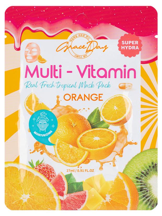 Маска для лица Grace Day Multi-Vitamin Real Fresh Tropical Mask Pack Orange с экстрактом апельсина тканевая, 27 мл