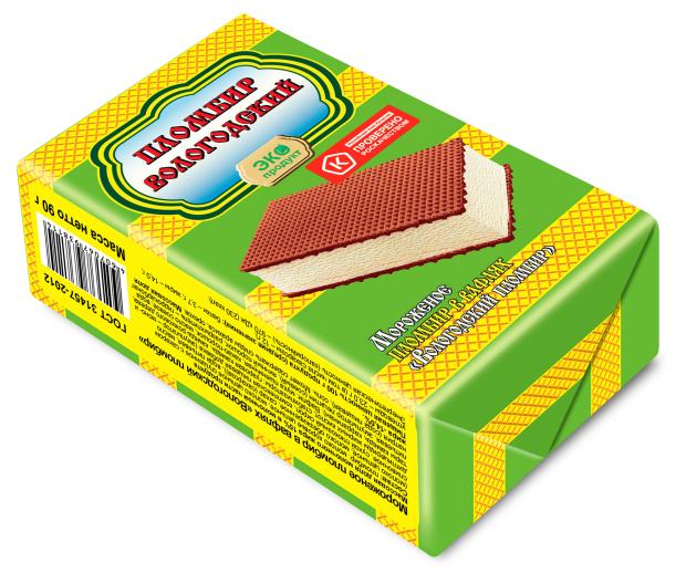 Мороженое пломбир Вологодский пломбир в вафлях БЗМЖ, 90 г