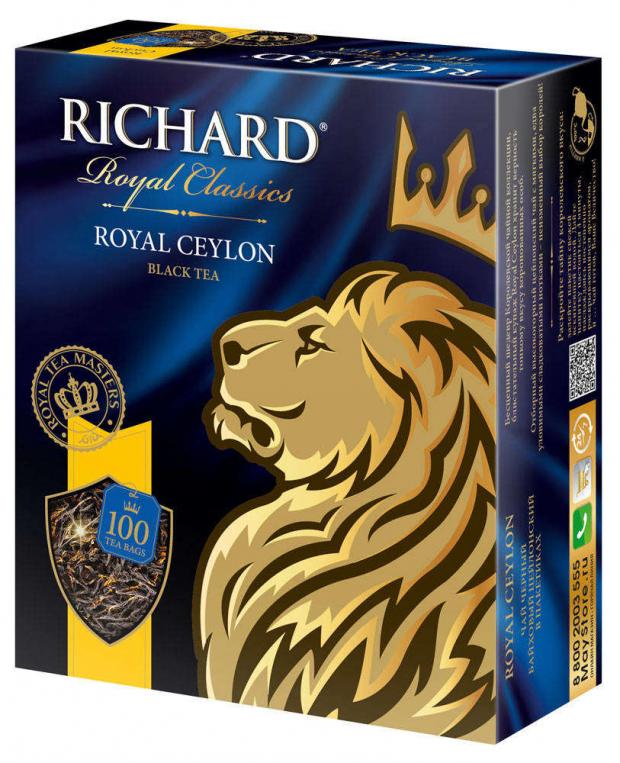 

Чай черный Richard Royal Ceylon высокогорный в пакетиках, 100х2 г