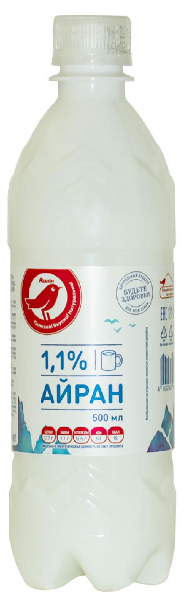 Напиток кисломолочный АШАН Красная птица Айран БЗМЖ, 500 мл