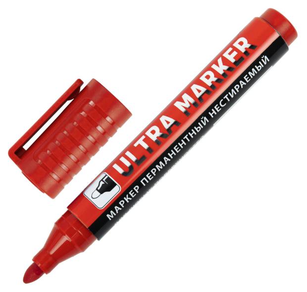 Маркер перманентный BRAUBERG Ultra Marker красный, 1 шт