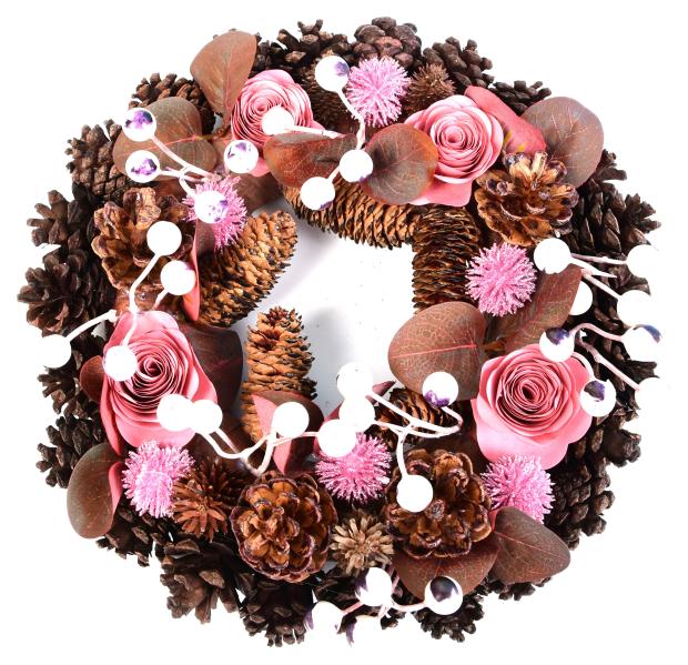 

Декорация Венок рождественский ягоды розовый, 30 см