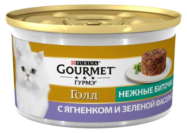 

Влажный корм для кошек Gourmet Gold биточки с ягнёнком фасолью, 85 г