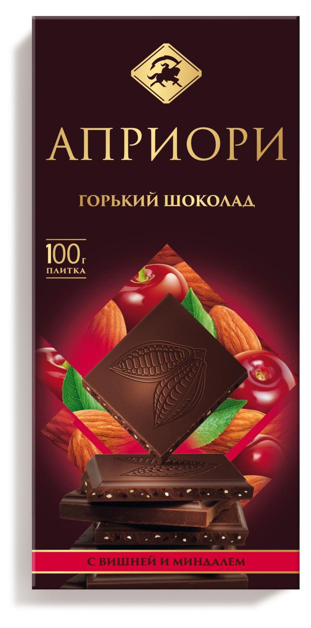 

Шоколад горький АПРИОРИ с вишневыми кусочками и миндалем, 100 г