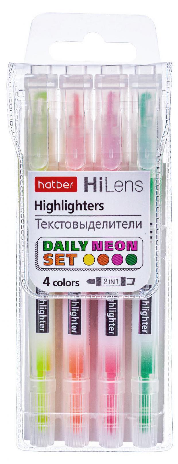 Набор текстовыделителей Hatber Hi-Lens NEON Двухсторонний, 4 шт