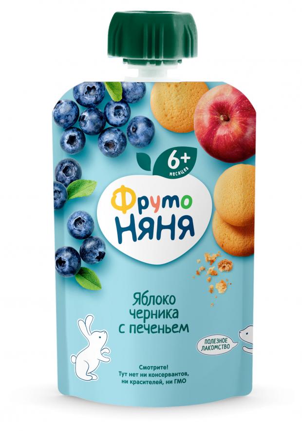 

Пюре «ФрутоНяня» Яблоко и черника с печеньем с 6 мес., 90 г