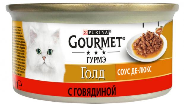 

Консервированный корм для кошек Gourmet Gold Соус Де-люкс с говядиной в роскошном соусе, 85 г