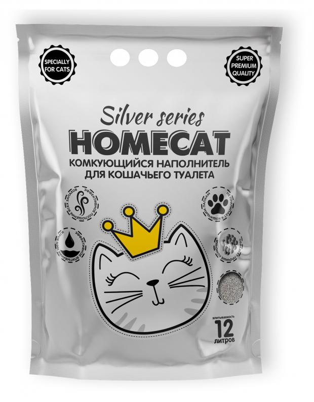 Наполнитель комкующийся HOMECAT SILVER SERIES премиум для кошачьих туалетов, 12 л