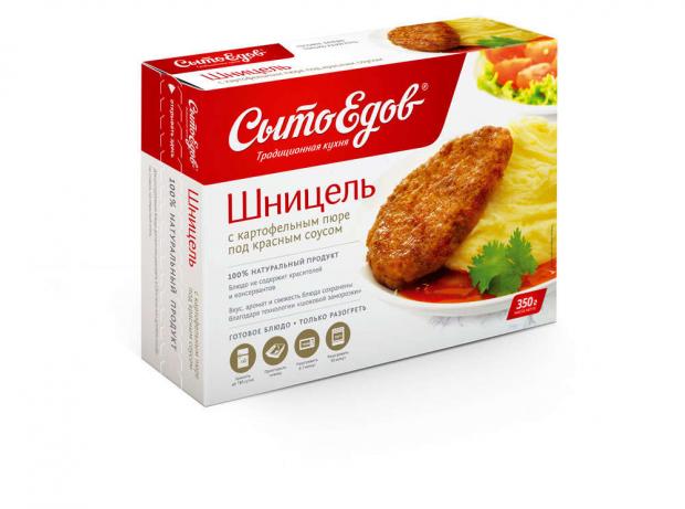 

Шницель «СытоЕдов» с картофельным пюре под красным соусом, 350 г