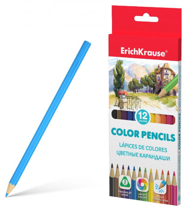 

Цветные карандаши ErichKrause трехгранные, 12 цветов