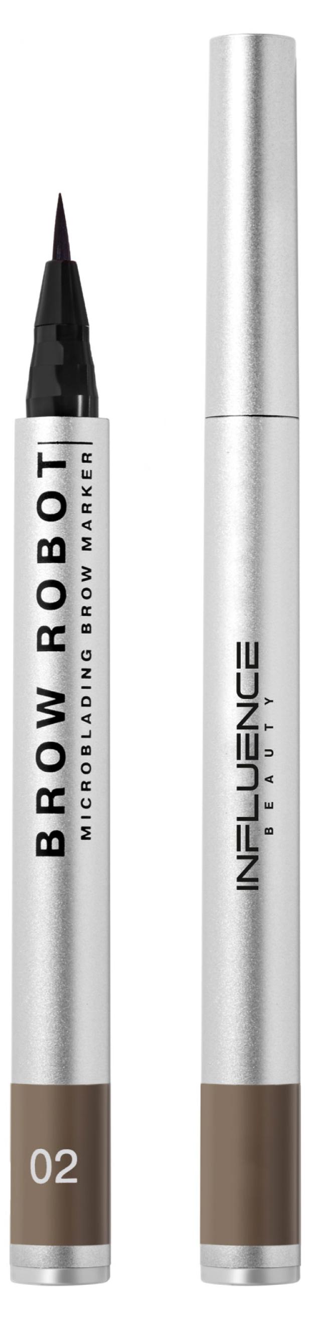 

Маркер для бровей Influence Beauty Brow Robot с тонкой кистью тон 02 русый, 0,7 мл