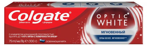 Зубная паста отбеливающая Colgate Optic White Мгновенный, 75 мл