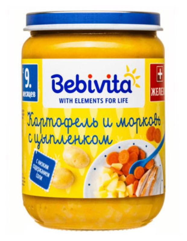 Пюре Bebivita Картофель и морковь с цыпленком с 9 мес., 190 г пюре bebivita органическое картофель и морковь с цыпленком с 9 месяцев 190 г