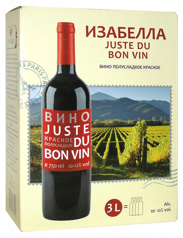 Вино Juste Du Bon Vin Изабелла красное полусладкое Россия, 3 л