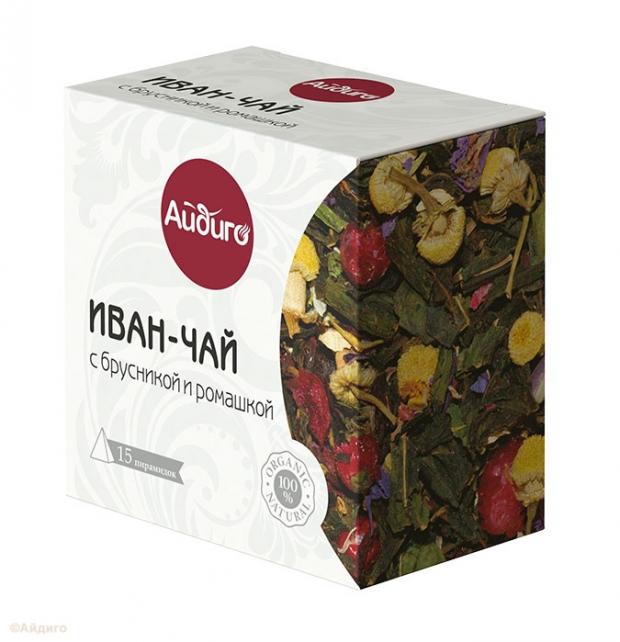 Чай травяной Айдиго иван-чай с брусникой и ромашкой в пирамидках, 15х2 г