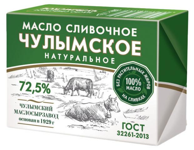 Масло сливочное Чулымское натуральное 72,5% БЗМЖ, 180 г