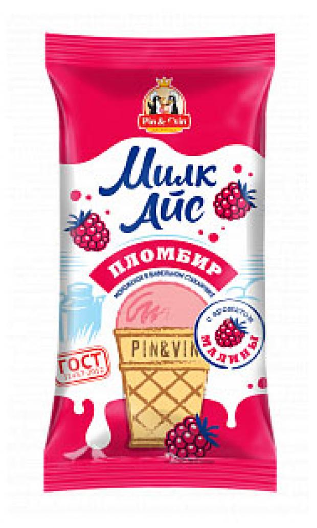 Мороженое пломбир Pun&Vin Милк Айс с малиной 13% БЗМЖ, 70 г