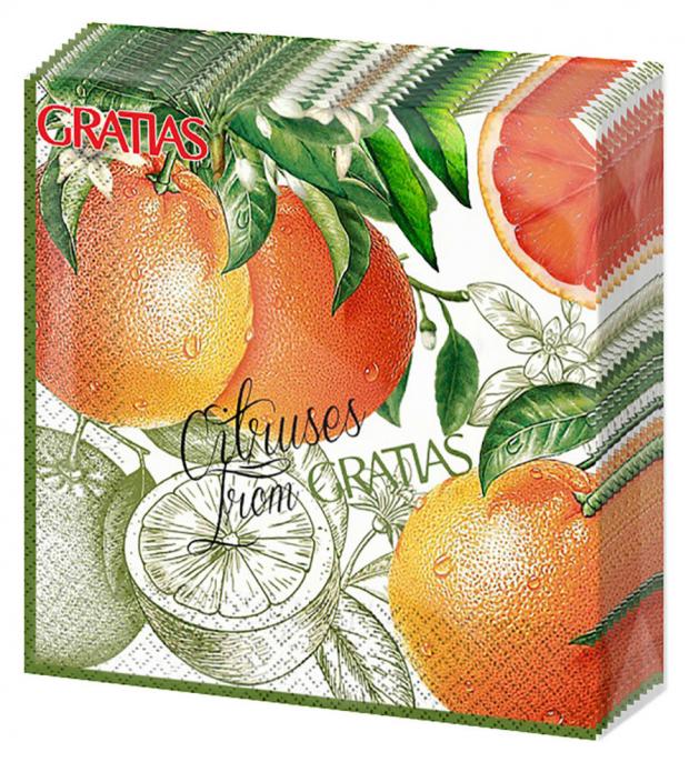 Салфетки бумажные 3-слойные Gratias Грейпфрут, 20 шт