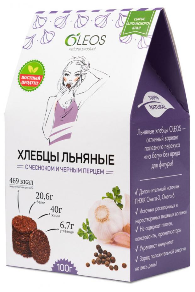 

Хлебцы льняные OLEOS с чесноком и черным перцем, 100 г