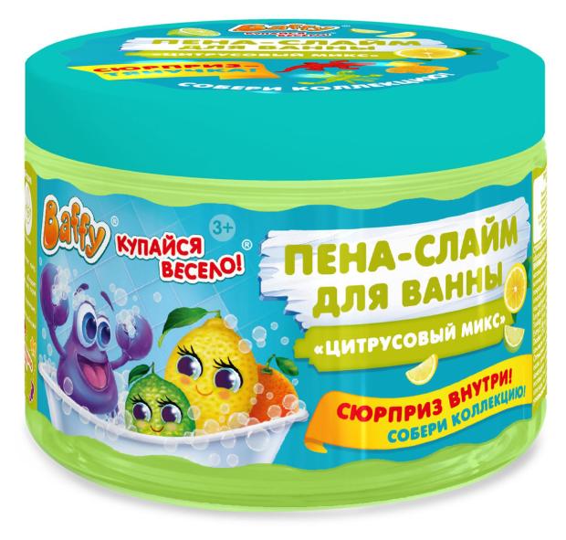 Пена-слайм для ванны Baffy Цитрусовый микс с сюрпризом, 300 мл