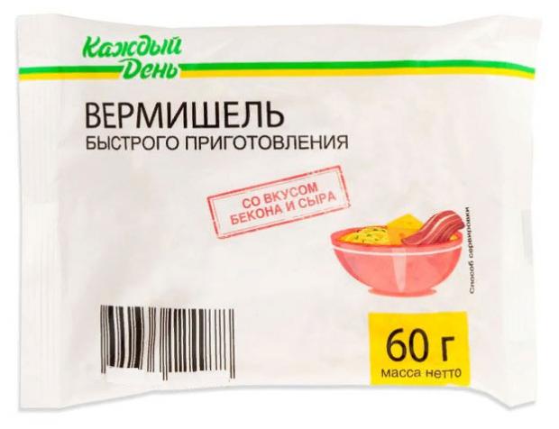 Вермишель быстрого приготовления Каждый день со вкусом бекона и сыра, 60 г