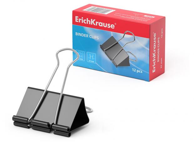 Зажимы для бумаг ErichKrause 51 мм, 12 штук