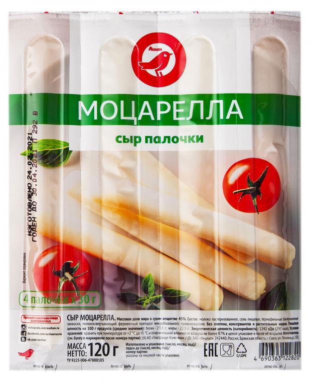 

Сыр мягкий АШАН Моцарелла палочки 45%, 120 г