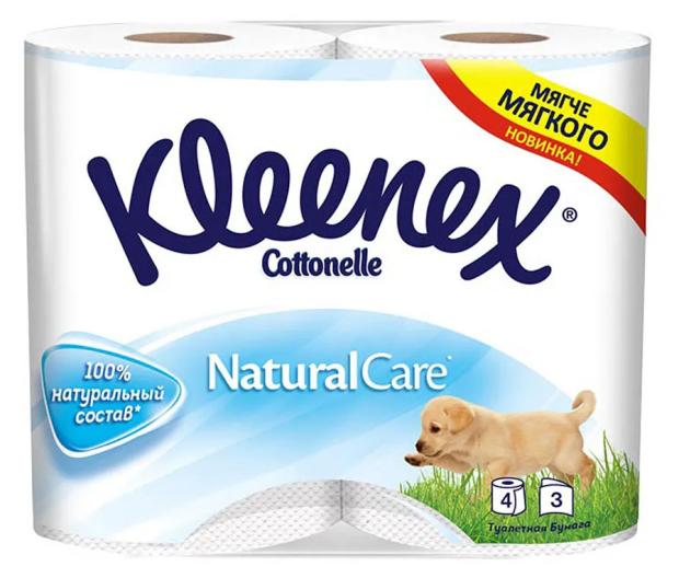 Туалетная бумага Kleenex Natural Care 3-х слойная белая, 4 рулона