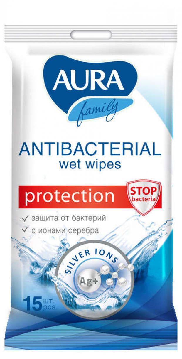 

Влажные салфетки Aura c антибактериальным эффектом, 15 шт