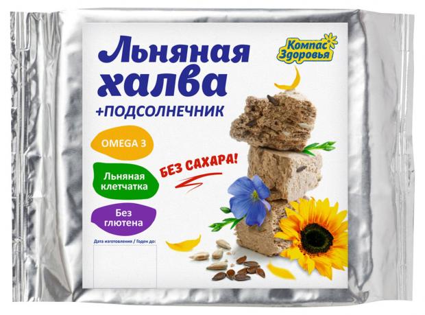 Халва подсолнечно-льняная Компас Здоровья с семенами коричневого льна на фруктозе, 250 г