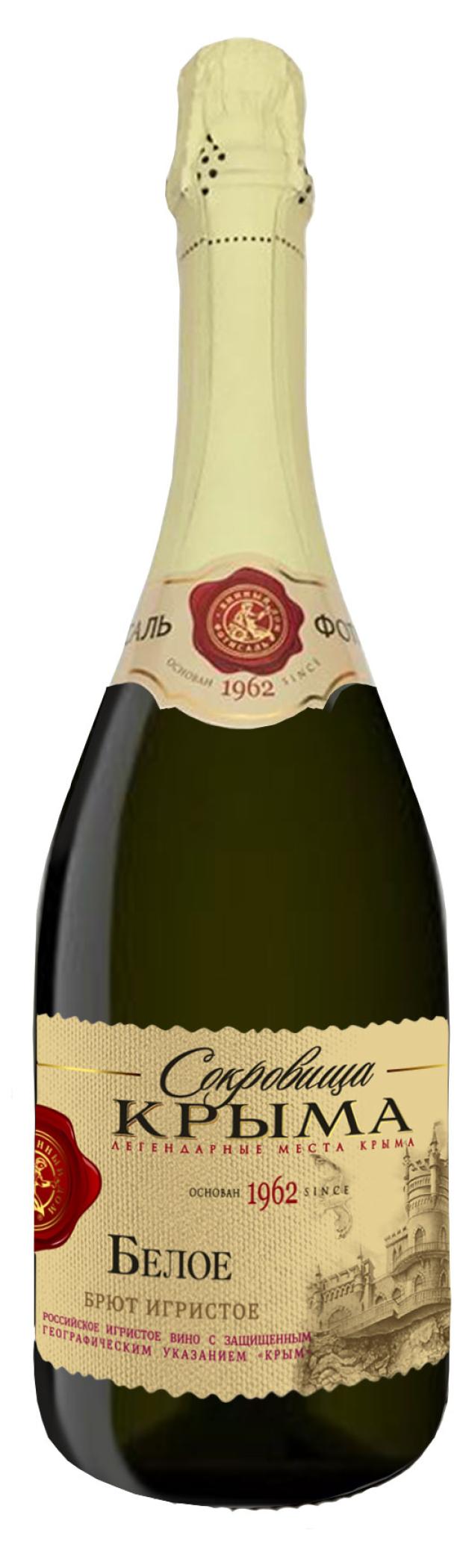 Игристое вино Сокровища Крыма белое брют Россия, 0, 75 л игристое вино nuviana brut cava do белое брют испания 0 75 л