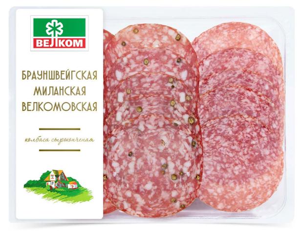 

Колбаса сырокопченая Велком Ассорти Брауншвейгская Велкомовская Миланская нарезка, 150 г