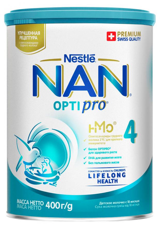 Смесь сухая молочная Optipro Nestle NAN 4 для роста иммунитета и развития мозга с 18 мес. БЗМЖ, 400 г
