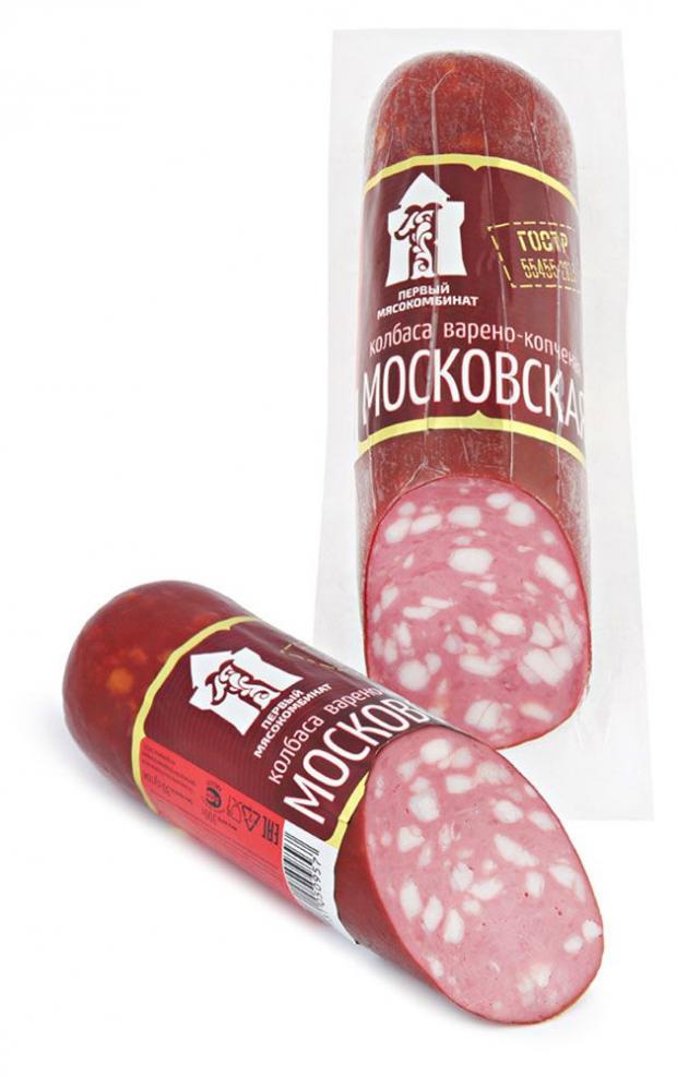 Колбаса варено-копченая Первый мясокомбинат Московская (0,8-1,2 кг), 1 упаковка ~ 1 кг
