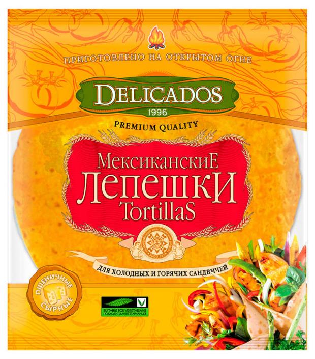 лепешки ржано пшеничные хлебный дом краюшки 240 г Лепешки Delicados Tortillas Мексиканские сырные пшеничные, 400 г