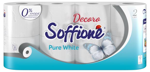 

Туалетная бумага Soffione Pure White белая, 2 слоя 8 рулонов