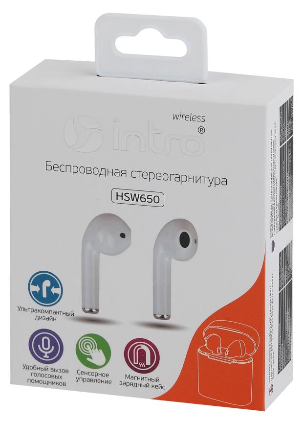 цена Наушники Intro HSW650White Bluetooth-гарнитура белые