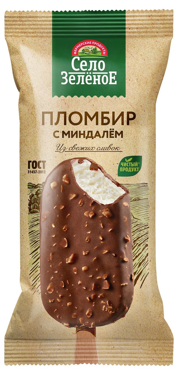 Мороженое пломбир Село Зеленое Эскимо с миндалем 15% БЗМЖ, 80 г