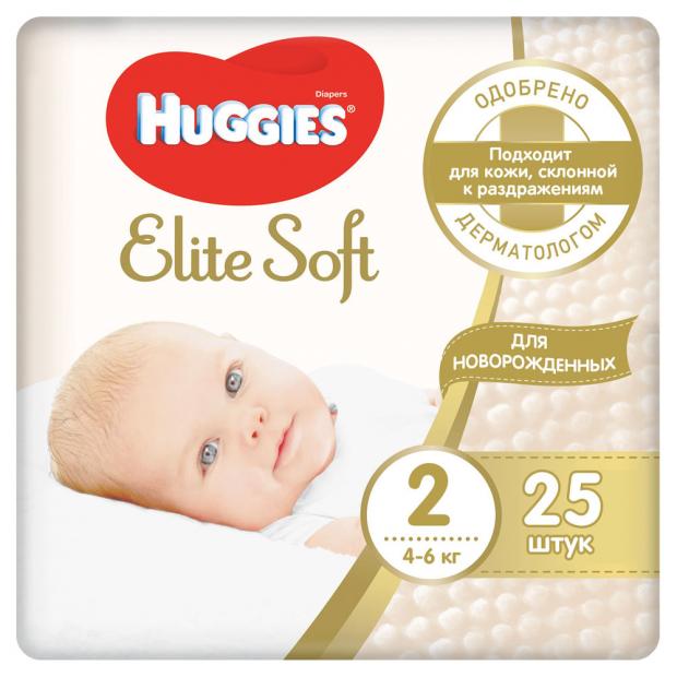 

Подгузники Huggies Elite Soft 2 размер 4-6 кг, 25 шт