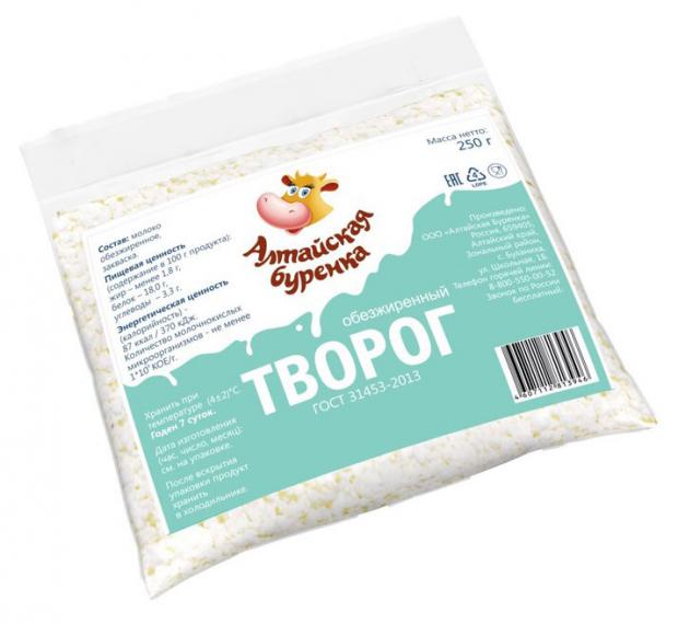 Творог обезжиренный Алтайская буренка БЗМЖ, 250 г