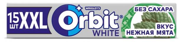 Резинка жевательная Orbit White XXL Нежная мята без сахара, 20,4 г жевательная резинка orbit xxl клубника банан 20 4 г