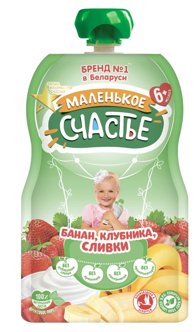 

Пюре фруктовое Маленькое счастье банан клубника сливки с 6 мес., 90 г
