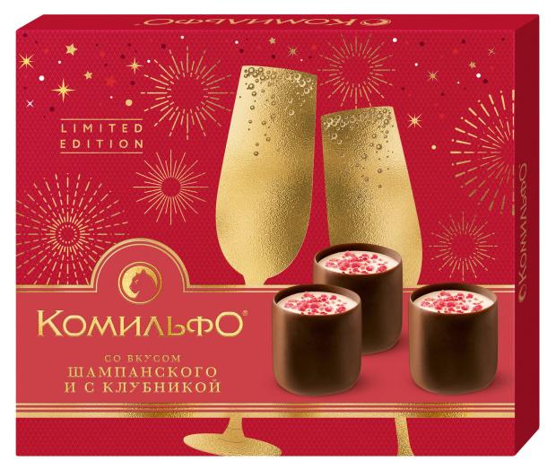 

Конфеты шоколадные Комильфо с двухслойной начинкой со вкусом шампанского и клубники, 232 г