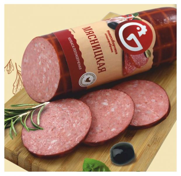 Колбаса Новосибирская птицефабрика полукопченая из мяса цыпленка-бройлера Мясницкая, 500 г