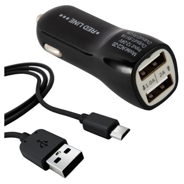 

Автомобильное зарядное устройство Red Line АС2-20 2USB + кабель microUSB