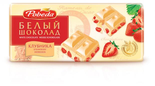 Шоколад Победа вкуса белый с клубникой, 100 г