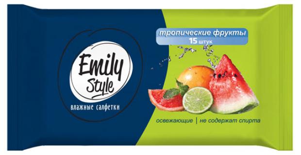 Влажные салфетки Emily Style Тропические фрукты универсальные, 15 шт