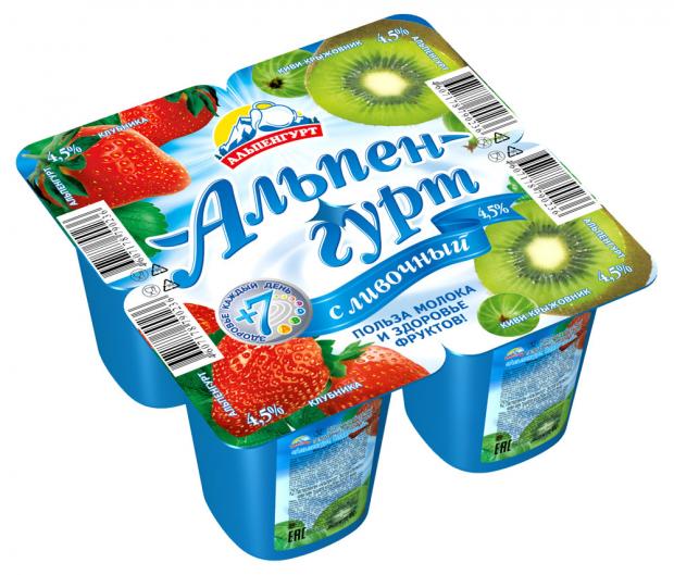 

Йогурт «Альпенгурт» Клубника, киви-крыжовник 4,5%, 100 г